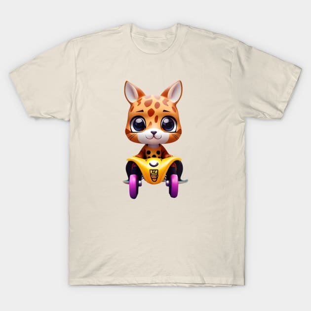 Paws and Prints: Skating Cat in Giraffe Charm T-Shirt by Salaar Design Hub